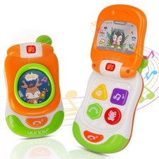 Baby Cell Phone Toy with musicial and Light, Flip Small, Orange
