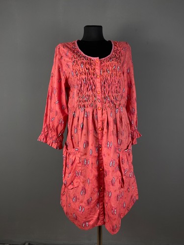 Gudrun Sjödén Pink Tunic Dress Organic Cotton Smocked Size M