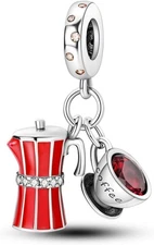 MULA 925 Sterling Silver Charms for Bracelets and Mocha pot coffee mug 