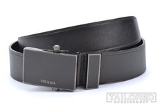 PRADA Solid Black Leather Slide Buckle Mens Luxury Dress Belt - Size 32 / 80