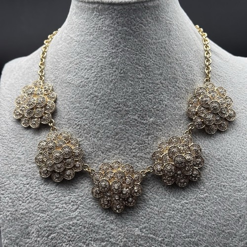 Kate Spade Gold Floral Statement Necklace | Crystal Cluster Flowers | Bold Glam - Picture 4 of 11