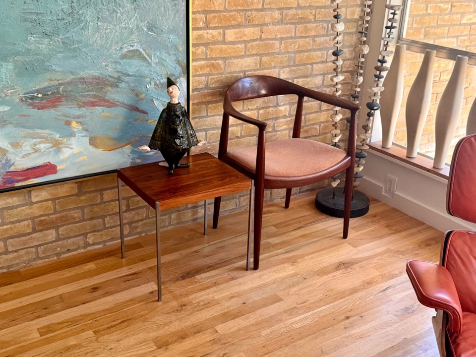 Luxus 瑞典红木钢金属木边桌 复古 Mcm 丹麦现代罕见 — 第 4/4 张图片