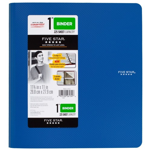 1 Inch 3 Ring Binder, Plastic, Blue (38900)