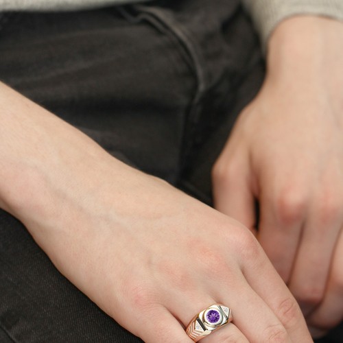 1.73 Ct Round Purple Amethyst 925 Sterling Silver Men's Ring - Picture 4 of 46