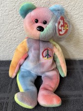 TY Beanie Baby - PEACE the Ty-Dyed Bear vibrant colors  8.5 inch  MWMT 