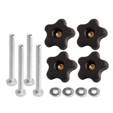 POWERTEC 71070 T Track Knob Kit w/ 5 Star Knob, 1/4-20 Threaded Bolts and Was...