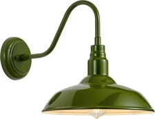 14in Outdoor Gooseneck Lights for Farmhouse, Barn Style 14" Dome, Olive Green 