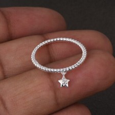 Dainty Star Charm Ring Sterling Silver With White Topaz Birthday Gift For Friend