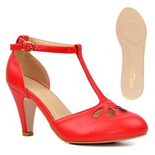 Chase & Chloe New Kimmy-36 Women's Teardrop Cut Out T-Strap Mid Heel Dress Pumps