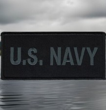 US NAVY Patch Grey Black Embroidered For VELCRO® BRAND Loop Fastener