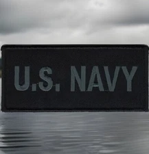 US NAVY Patch Grey Black Embroidered For VELCRO® BRAND Loop Fastener