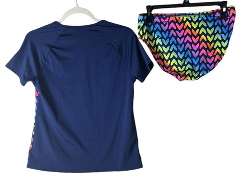 Lands End Girls Heart Rash Guard Swim Suit Lined Size XL 14/16 Blue Multi UPF 50 - Picture 2 of 10
