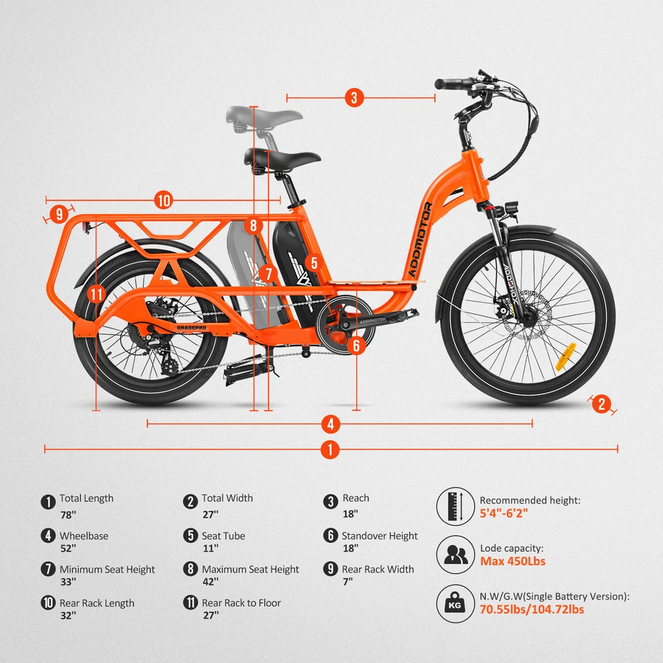 Bicicleta Eléctrica ADDMOTOR 750W 105Millas/210Millas 48V 20/40AH Batería Doble para Adultos Foto 3 de 4