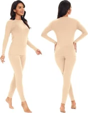 Thermal Underwear Ultra-Soft Set Long Sleeve Top Leggings Nude X-Small SIMIYA