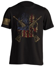 American Patriotic Skull Military Style Grunge US Flag 2nd Amendment T-Shirt