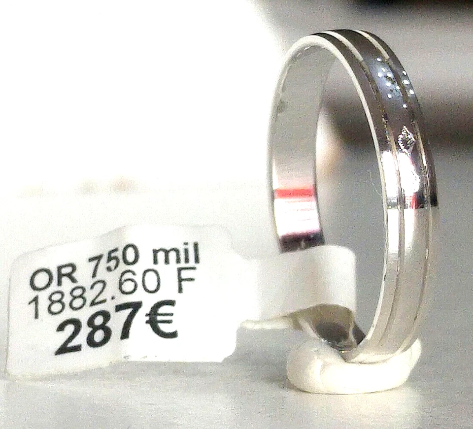Alliance neuve motifs mariage Or blanc 18 carats massive femme homme 3mm bague - Photo 2/4