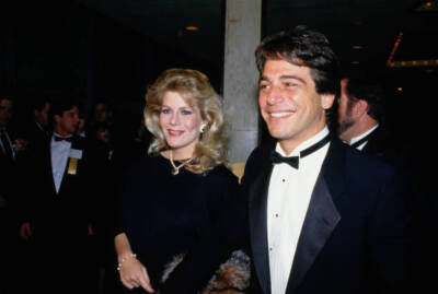 Tony Danza wearing a tuxedo bow tie his wife Tracy who wears a bla- Old Photo