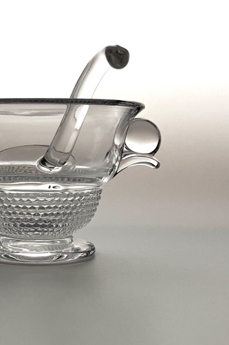 DUNCAN & MILLER GLASS Clear #301 Teardrop Flared Mayo Bowl & Ladle 1937 Perfect - Picture 6 of 11