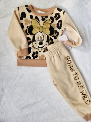 Toddler Girls 18 Months Leopard MINNIE W/ SPARKLE EARS Sweatsuit New No Tag 