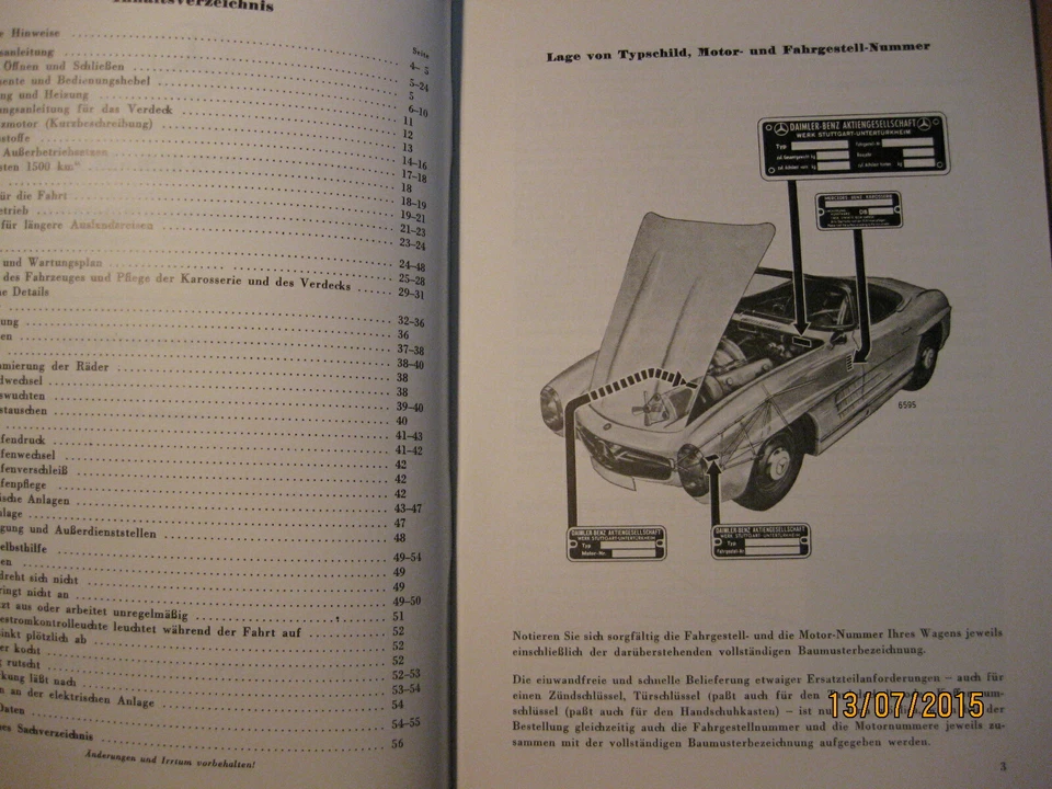 Betriebsanleitung, Bedienungsanleitung, Mercedes Benz 300 SL Tourenwagen - Bild 2 von 4