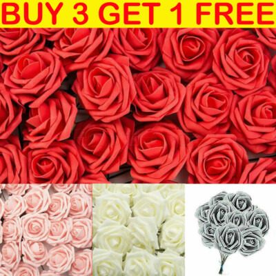50Pcs Large 7CM Artificial Flowers Foam Rose Heads Wedding Party Decor ...
