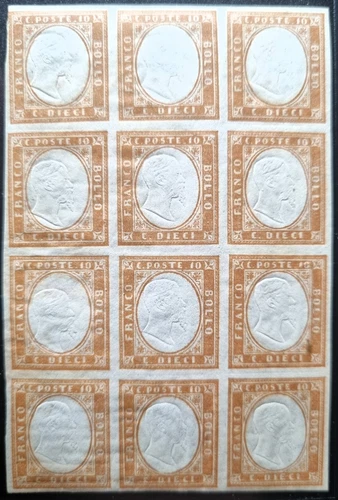 ASI Sardinia 1863 IV issue 10c bistro 14E block of 12 MNH / MH