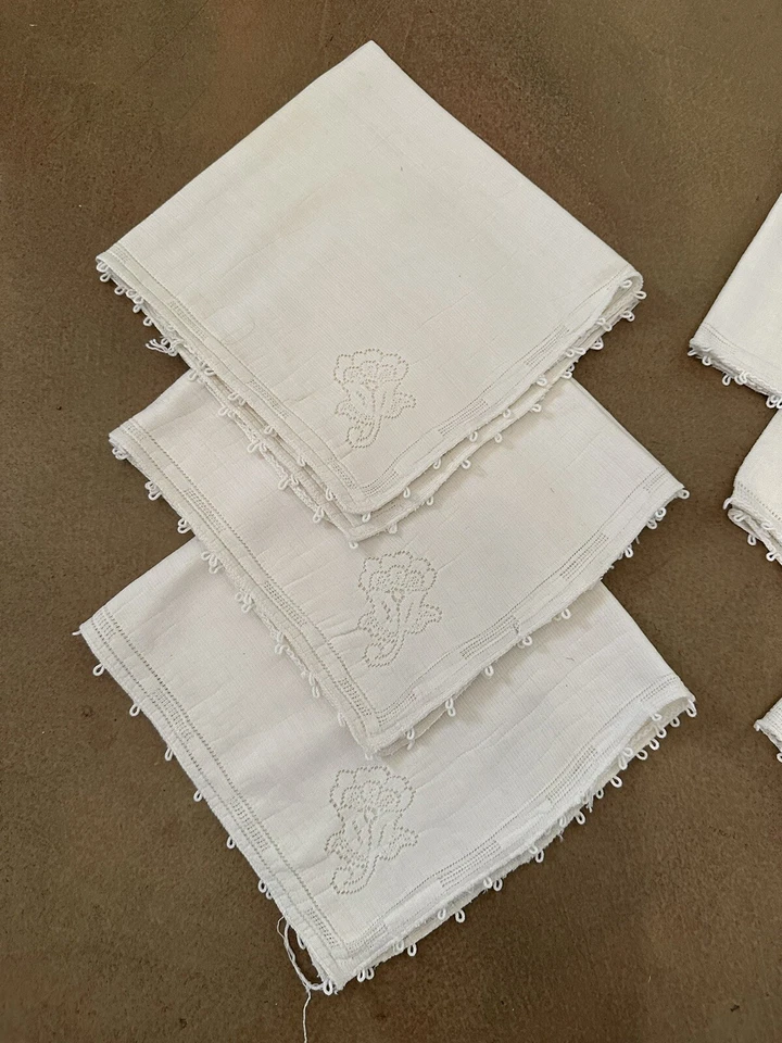 Guardanapos de jantar vintage marfim/creme floral cutwork sensação sedosa ~16"X16" conjunto quadrado 6 - Imagem 3 de 4