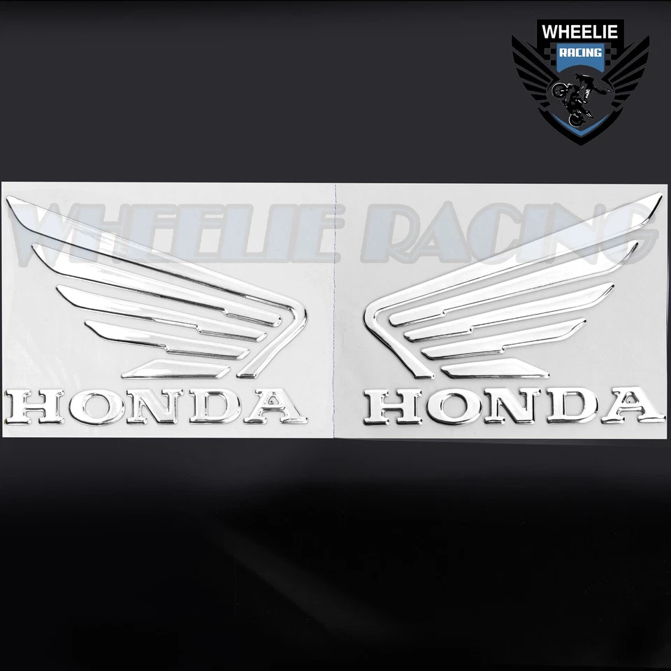 PAR 3.5" 3D GUARDABARROS/CARENADO ALA LOGOTIPO EMBLEMA PEGATINA PARA HONDA PLATA CROMADA Foto 2 de 3