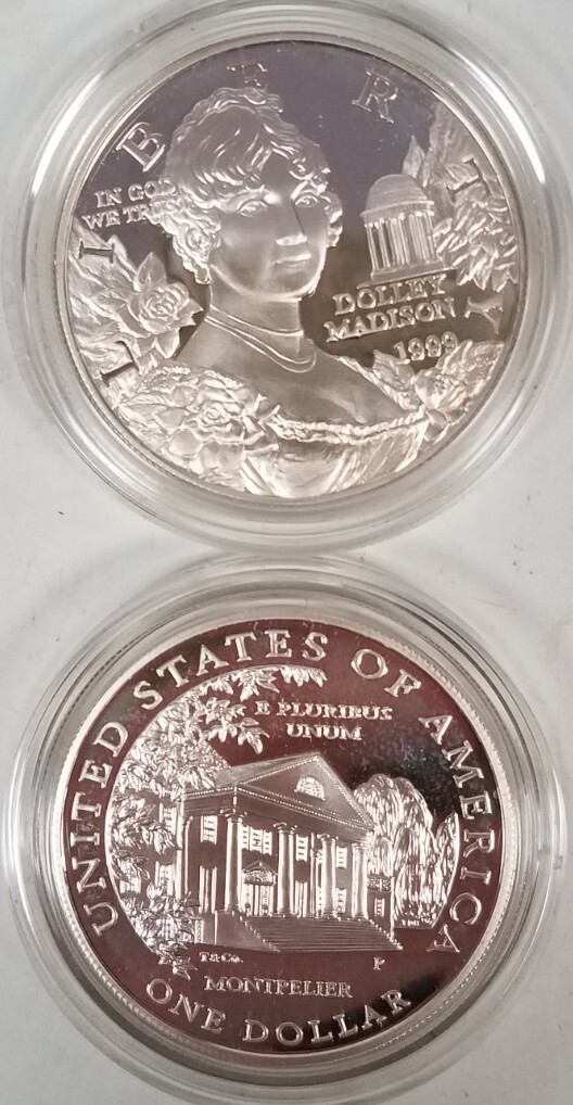 1999年 ドリー・マディソン 記念コイン プルーフ 1ドル 1999 Dolley Madison Commemorative Proof Silver Dollar (box