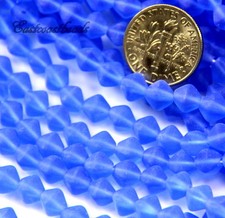Bicone Beads, 6mm. Sapphire w/ Frosted Matte Sea Glass Finish 25 Pcs.