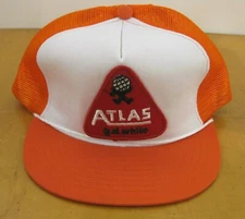Vintage Atlas G.D. White Trucker Baseball Snapback Hat Cap Patch Orange Size M-L