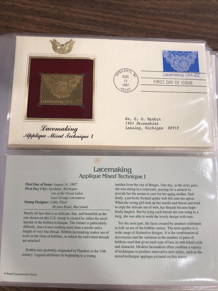 1987 Golden Replicas Of USA Stamps Proof On Gleaming Surface 22kt