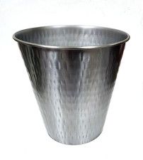NEW ANTIQUE SILVER TONE METAL TEXTURED WASTE BASKET, TRASH CAN,BIN
