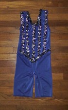 Girl's Medium Blue Shiny Spandex Biketard with Sequins