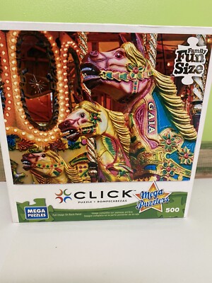 Po Mega Puzzles Click 500pc Family Fun Size Puzzle Group Of Carousel Horses