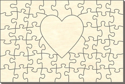 Blanko Holz-Puzzle Rechteck mit Herz, 48 Teile, 60x40 cm, zum Selbst Bemalen