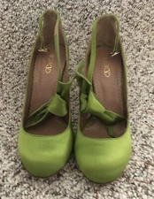 Red Valentino Satin Pumps Ankle Strap w/Bow 36.5 Italy Green