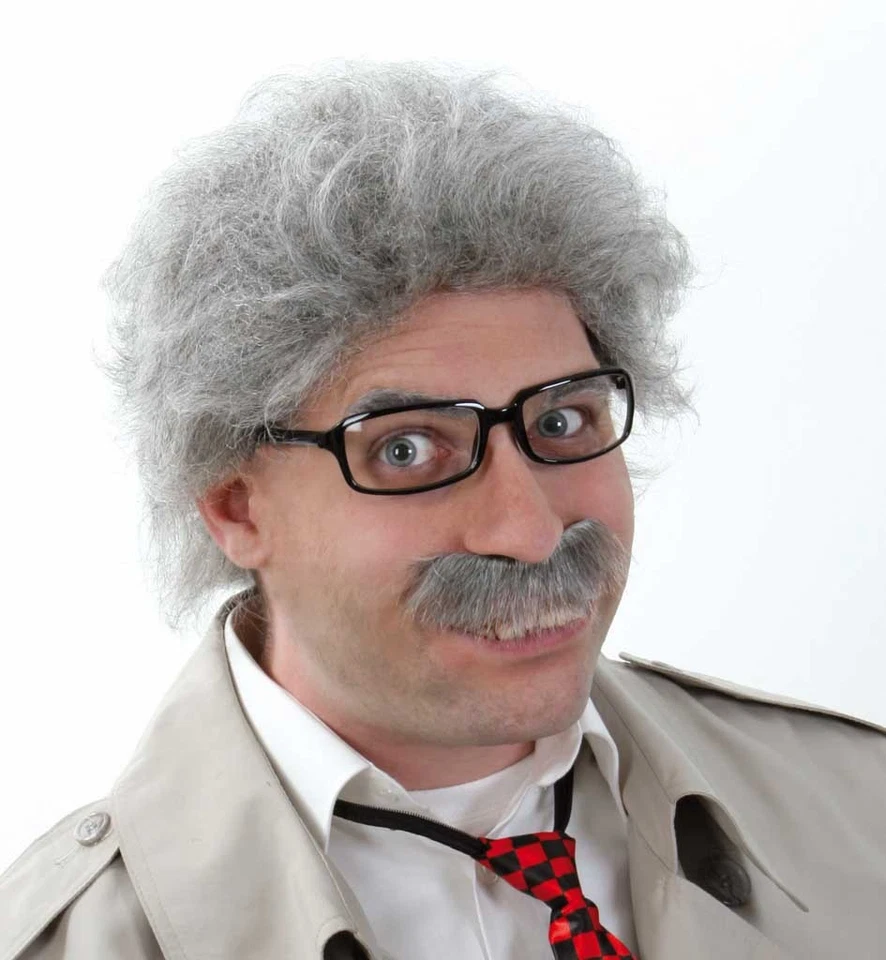 Perücke Horst mit Schnauzer grau Comedian Comedy Opa Reporter 123526813F