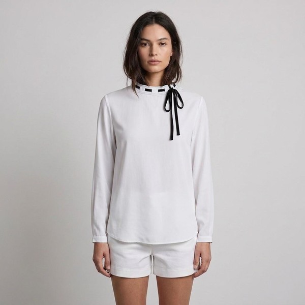 Sandro Bluse Weiß Viskose Langarm Gr. 34 FR Damen E11535H-image