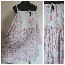 Gypsy Ishani Block Print Indian Womens Midi Dress S/M Fit Large 👇check