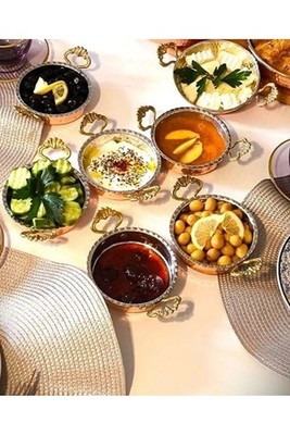 Romia Handmade Copper Mini Breakfast Plates 6-Piece Set Turkish Serving Dishes