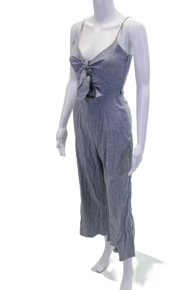 Intermix Womens Linen Sleeveless Bow Zippered Neck Jumpsuit Blue Size 2 - Image 2 of 4