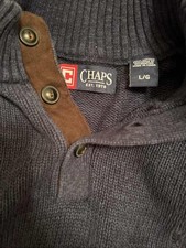 Chaps Men's Size: Large Color: Navy Henley-Mock Neck 3 Button Pullover w-Patches