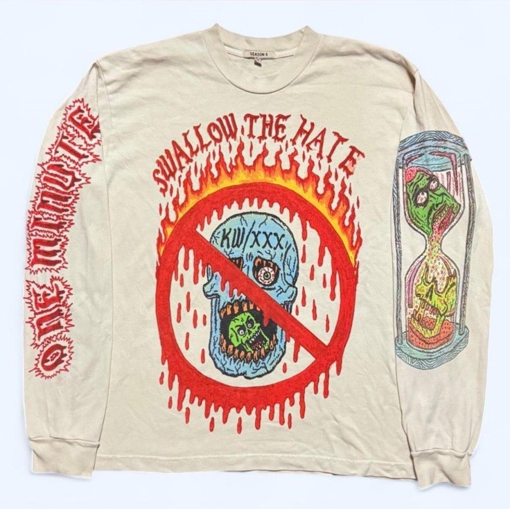 Season 6 Swallow The Hate Graphic Long Sleeve T-Shirt Beige Designer Art