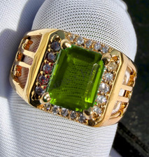 AAA Peridot Gemstone Handmade With 14K Solid Yellow Gold Ring For Men's