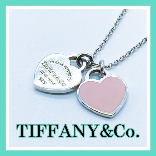 Tiffany & Co. Return to Mini doppelt rosa Herz Emaille Anhänger Halskette SV925 - Bild 17 von 24