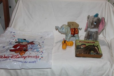 Vintage Disney Lot Toys Plush Dumbo Pluto Annette Book & Bag