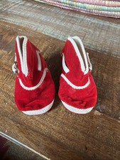 Vintage Red Velvet Hard Felt Baby Shoes With Buckles