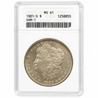 1881-S Morgan Silver Dollar - ANACS MS61 - Old Soapbox Holder - Silver UNC