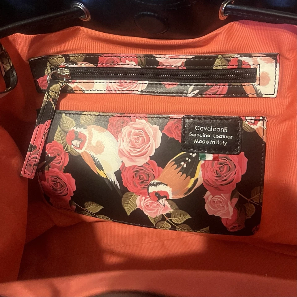 Monedero floral Cavalcanti Rose, cuero genuino real hecho a mano en Italia, nuevo. Foto 3 de 4